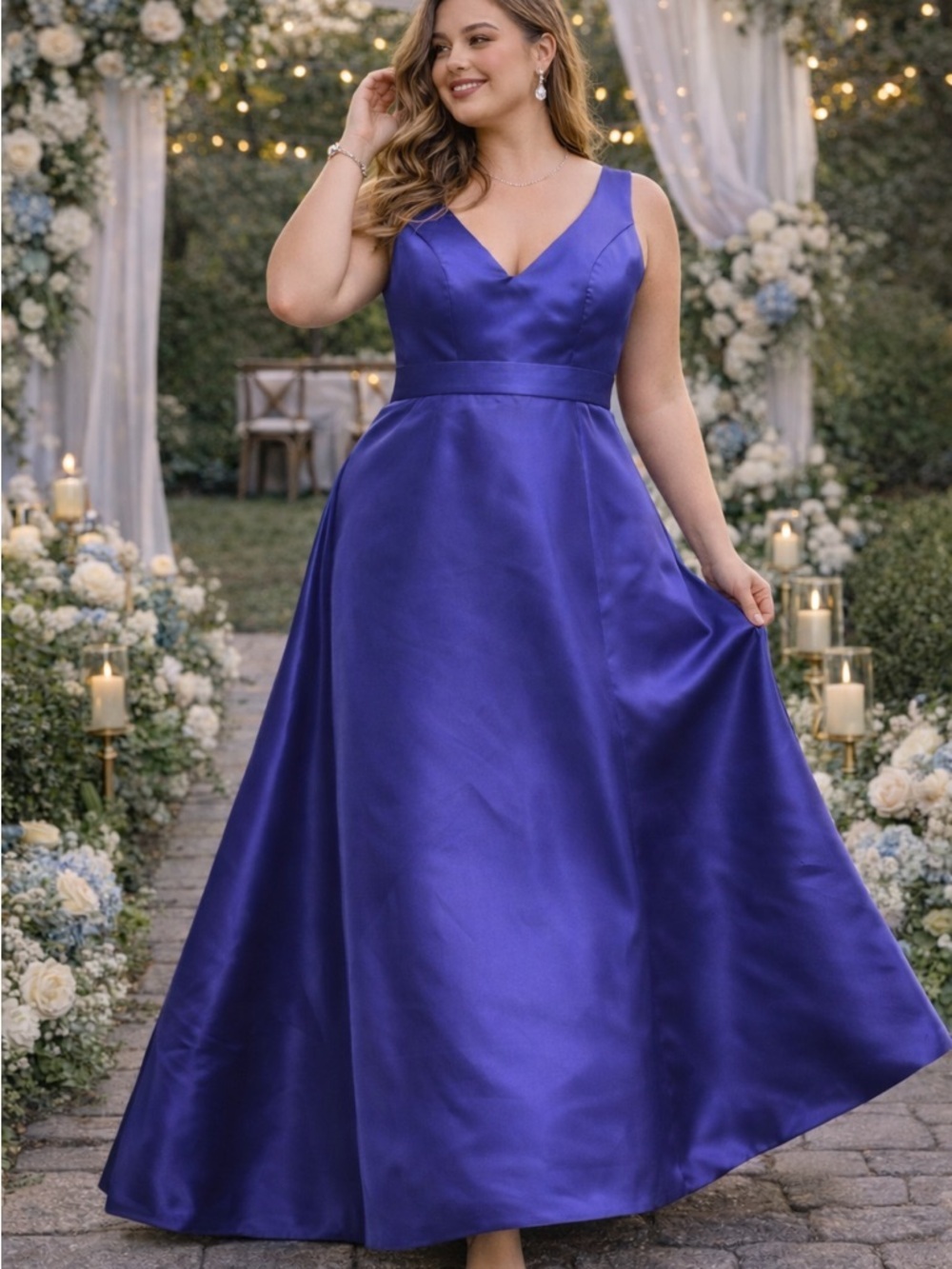 JenJenHouse wedding guest formal satin A line gown regency blue dress size 14